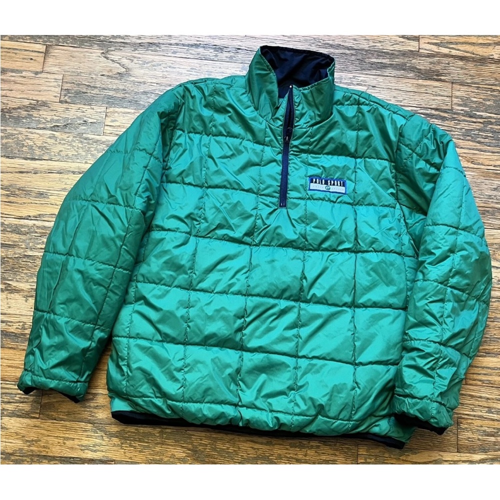 VINTAGE 90's RALPH LAUREN POLO SPORT REVERSIBLE Green Blue PUFFER JACKET SZ M
